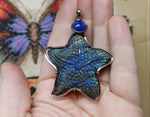 Carved Blue Labradorite Starfish Pendant with Lapis Accent