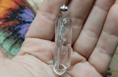 Quartz Crystal Hidden Pendant Necklace in Sterling Silver