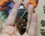 Rare Crown of Silver Psilomelane with Red Moss Agate Pendant in Sterling Silver