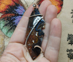Rare Crown of Silver Psilomelane with Red Moss Agate Pendant in Sterling Silver
