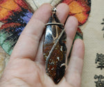 Rare Crown of Silver Psilomelane with Red Moss Agate Pendant in Sterling Silver