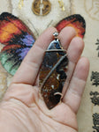 Rare Crown of Silver Psilomelane with Red Moss Agate Pendant in Sterling Silver