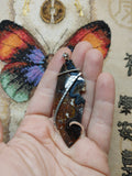 Rare Crown of Silver Psilomelane with Red Moss Agate Pendant in Sterling Silver