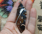 Rare Crown of Silver Psilomelane with Red Moss Agate Pendant in Sterling Silver