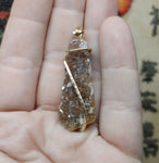 Rare Ametrine Druzy Crystal Pendant in 14kt Yellow Gold Fill