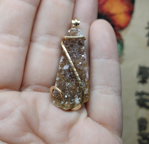 Rare Ametrine Druzy Crystal Pendant in 14kt Yellow Gold Fill