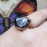 Raw Smokey Quartz Crystal Ring in Hammered Copper Sz 7.5