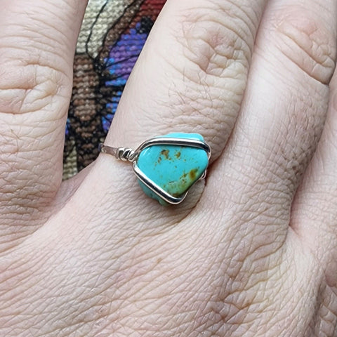 Raw Turquoise Stone Ring in Sterling Silver Ring Sz 9.75