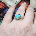 Raw Turquoise Stone Ring in Sterling Silver Ring Sz 9.75