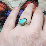 Raw Turquoise Stone Ring in Sterling Silver Ring Sz 9.75