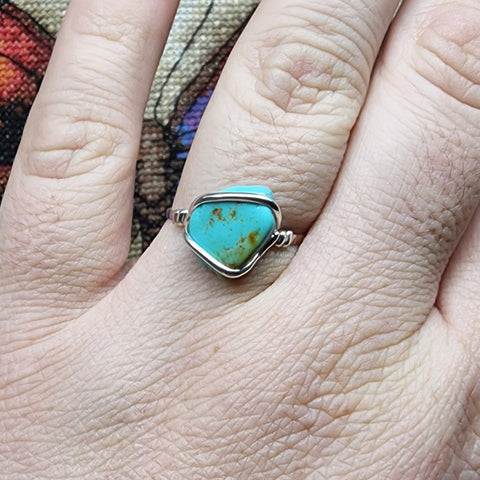 Raw Turquoise Stone Ring in Sterling Silver Ring Sz 9.75