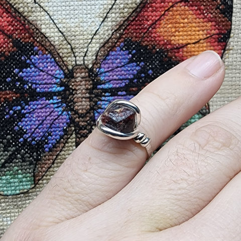 California Garnet Crystal Ring in Sterling Silver Sz 5.75