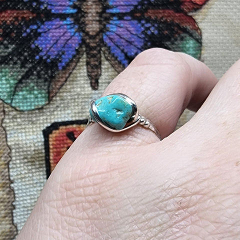 Raw Turquoise Stone Ring in Sterling Silver Ring Sz 6.75