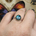 Large Labradorite Ring in Sterling Silver Sz 9.5