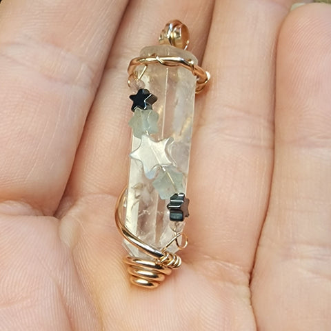 Quartz Crystal Pendant Rose Quartz Hematite Chrysoprase Aquamarine Stars