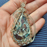 84ct Gem Silica with Native Copper Pendant in Rose Gold Fill and Sterling Silver