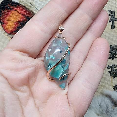 43ct Gem Silica with Native Copper Pendant in Rose Gold Fill