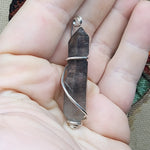 Long Black Double Terminated Quartz Scepter Pendant in Hammered Sterling Silver