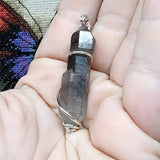 Long Black Double Terminated Quartz Scepter Pendant in Hammered Sterling Silver