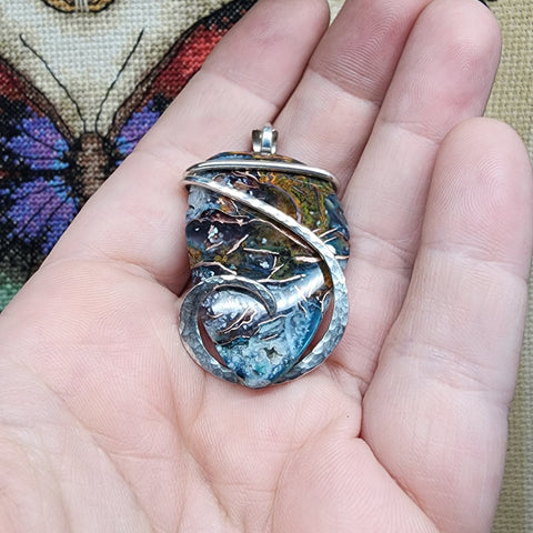 70ct Gem Silica with Native Copper Pendant in Sterling Silver