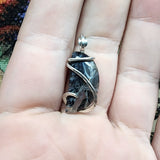 Moon Shaped Black Agate Pendant in Sterling Silver