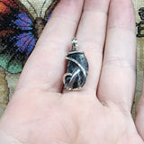 Moon Shaped Black Agate Pendant in Sterling Silver