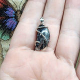 Moon Shaped Black Agate Pendant in Sterling Silver