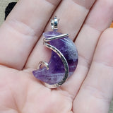 Chevron Amethyst Crescent Moon Pendant in Sterling Silver