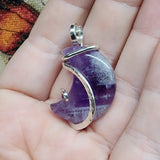 Chevron Amethyst Crescent Moon Pendant in Sterling Silver