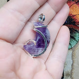 Chevron Amethyst Crescent Moon Pendant in Sterling Silver