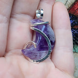 Chevron Amethyst Crescent Moon Pendant in Sterling Silver