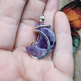 Chevron Amethyst Crescent Moon Pendant in Sterling Silver