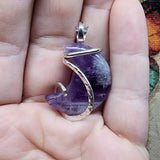 Chevron Amethyst Crescent Moon Pendant in Sterling Silver