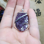 Large Amethyst Druzy Crystal Pendant in Sterling Silver