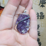 Large Amethyst Druzy Crystal Pendant in Sterling Silver