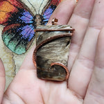 Petrified Wood Agate Pendant in Hammered Copper