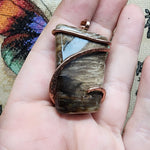 Petrified Wood Agate Pendant in Hammered Copper