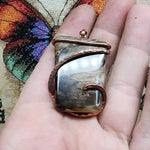 Petrified Wood Agate Pendant in Hammered Copper