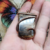 Petrified Wood Agate Pendant in Hammered Copper