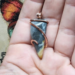 Oregon Bumblebee Plume Agate Tooth Shaped Pendant in Copper