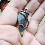 Oregon Bumblebee Plume Agate Tooth Shaped Pendant in Copper