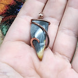 Oregon Bumblebee Plume Agate Tooth Shaped Pendant in Copper