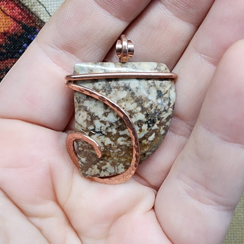 Mystery River Stone Pendant in Hammered Copper