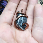 Mystery River Stone with Pyrite Pendant in Hammered Copper