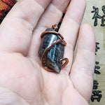 Mystery River Stone with Pyrite Pendant in Hammered Copper
