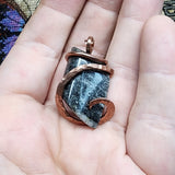 Mystery River Stone with Pyrite Pendant in Hammered Copper