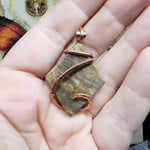 Diamond Petrified Wood Agate Pendant in Hammered Copper