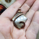 Diamond Petrified Wood Agate Pendant in Hammered Copper