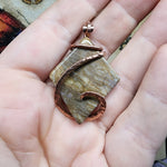 Diamond Petrified Wood Agate Pendant in Hammered Copper