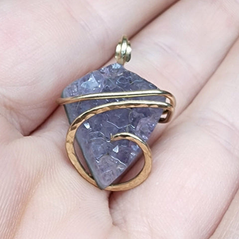 Small Amethyst Druzy Crystal Pendant 14kt Yellow Gold Fill